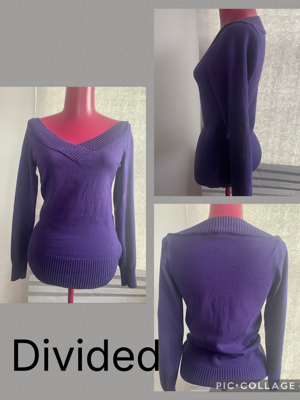 H&M Divided red purple V neck long sleeve sweater size